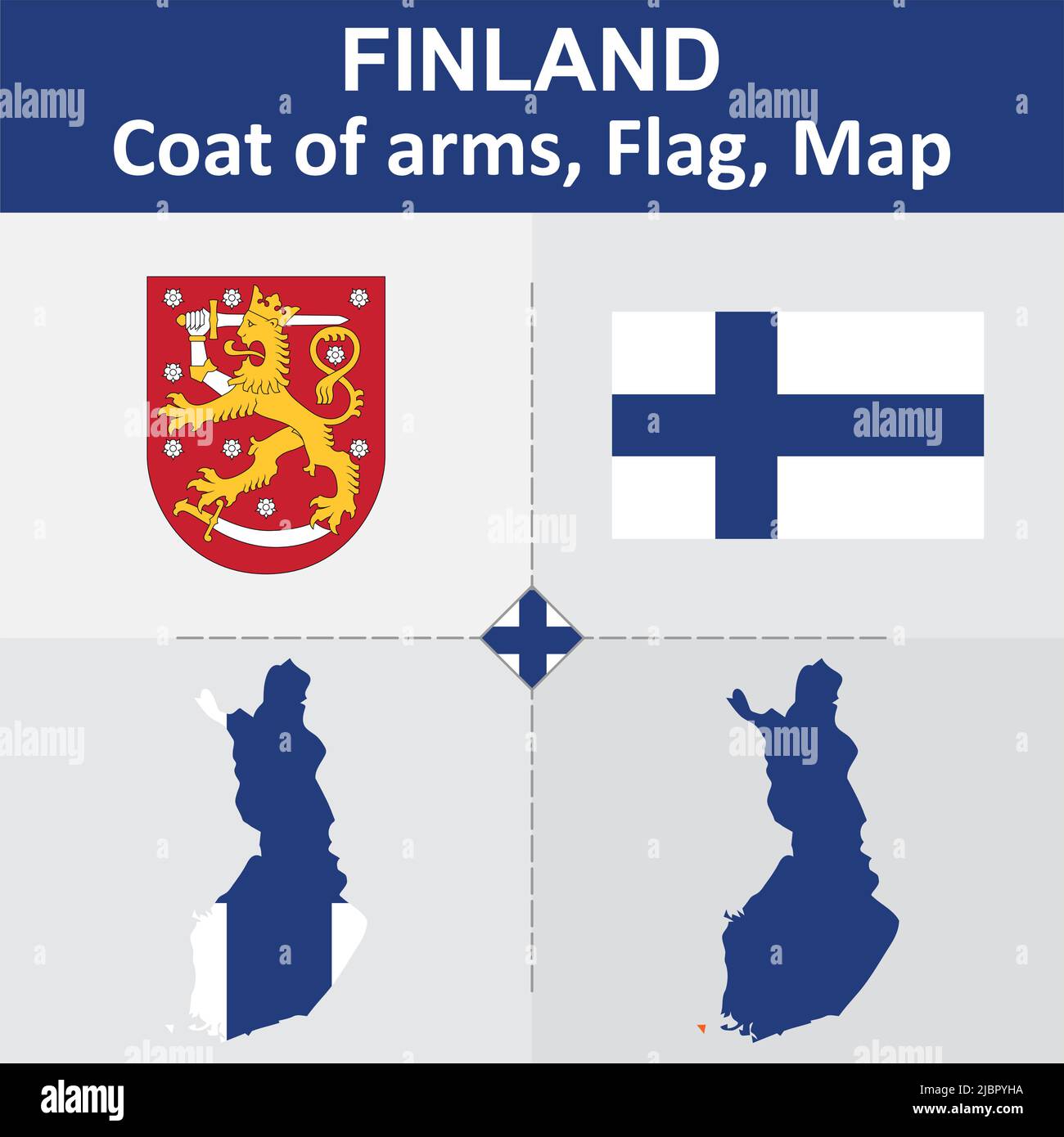 Finland Coat of Arms, Flag and Map Stock Vector