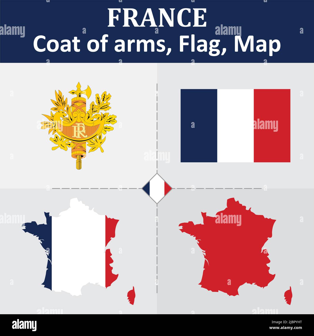 France Coat of Arms, Flag and Map Stock Vector