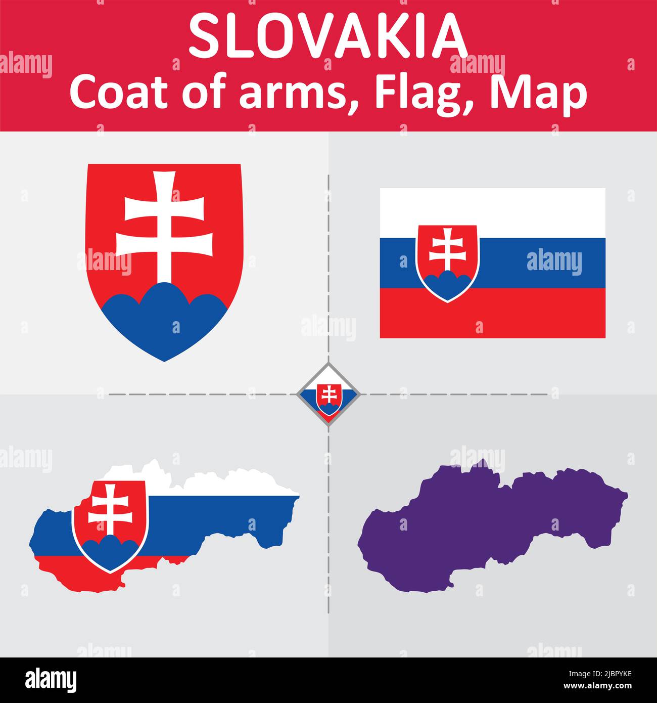 Slovakia Coat of Arms, Flag and Map Stock Vector