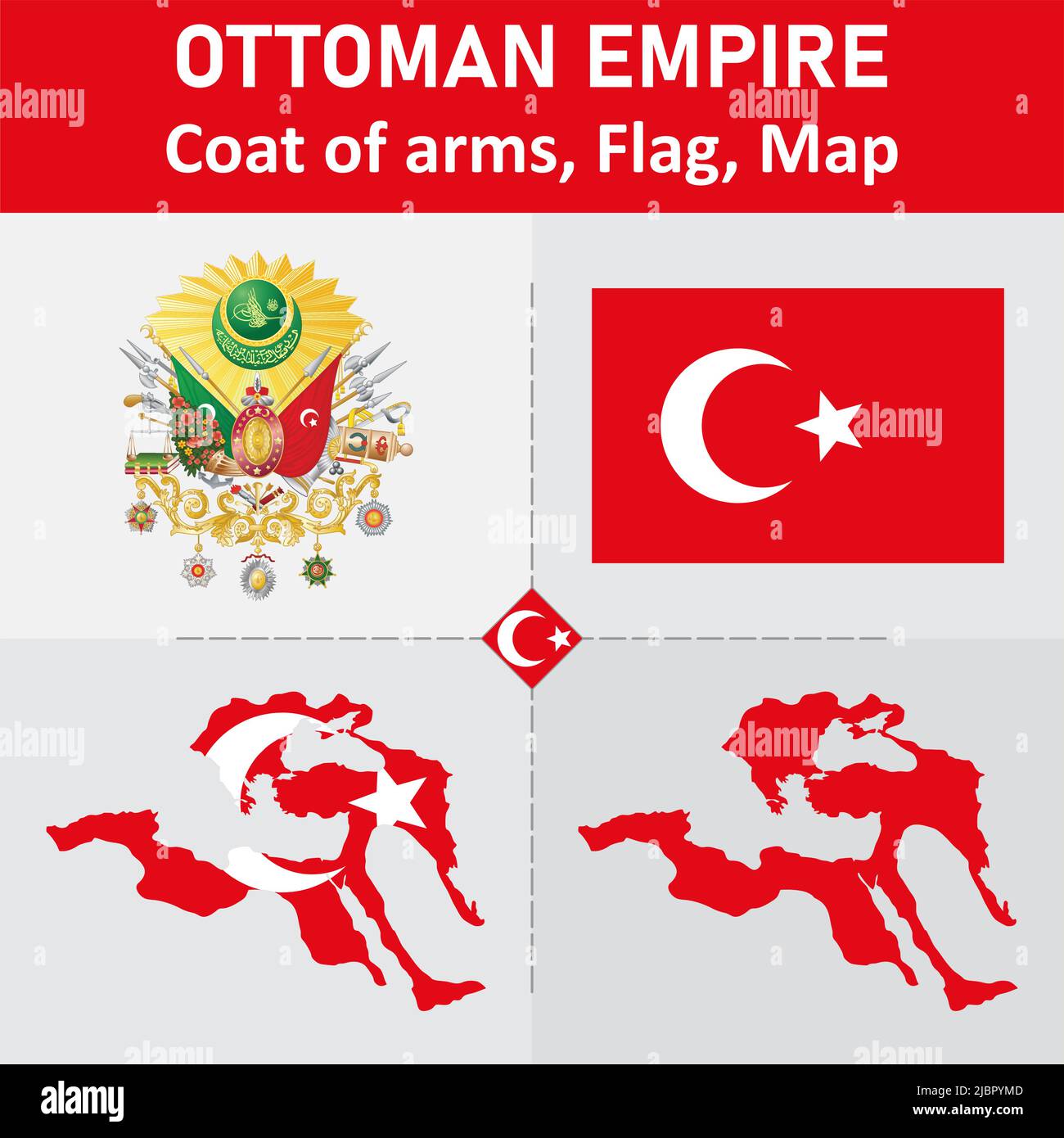 Ottoman Empire Coat of Arms, Flag and Map Stock Vector
