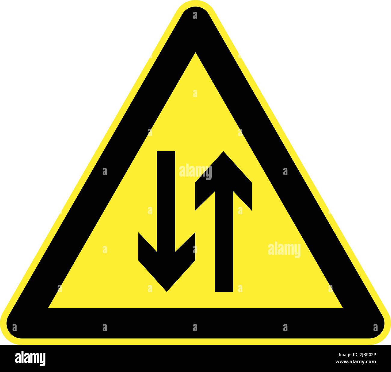 Warning signs, Road signs in China, A wide variety of road signs are displayed in the People's Republic of China. Two-way traffic ahead Stock Vector