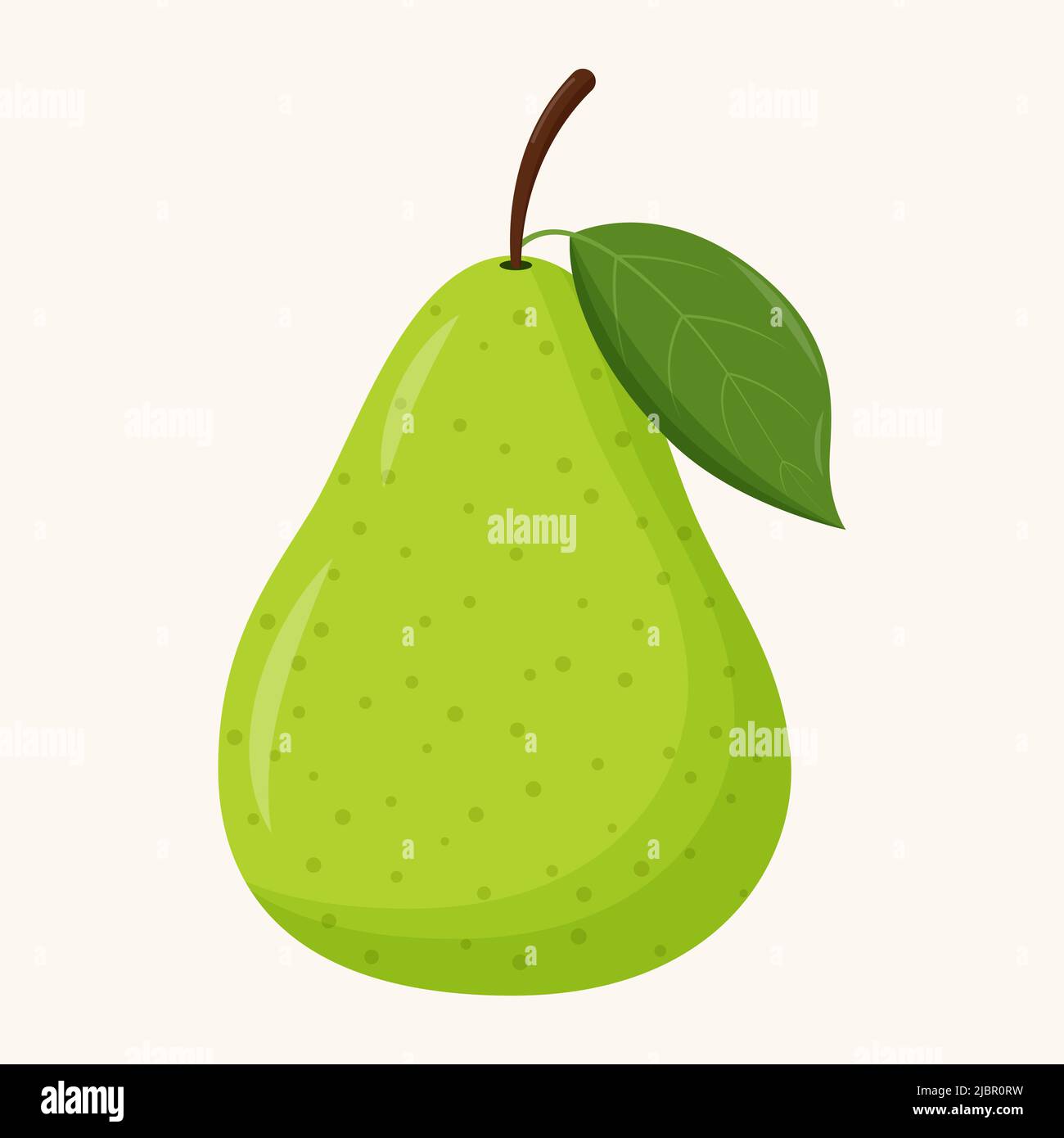 Whole green pear with green leaf isolated on white background. Flat ...