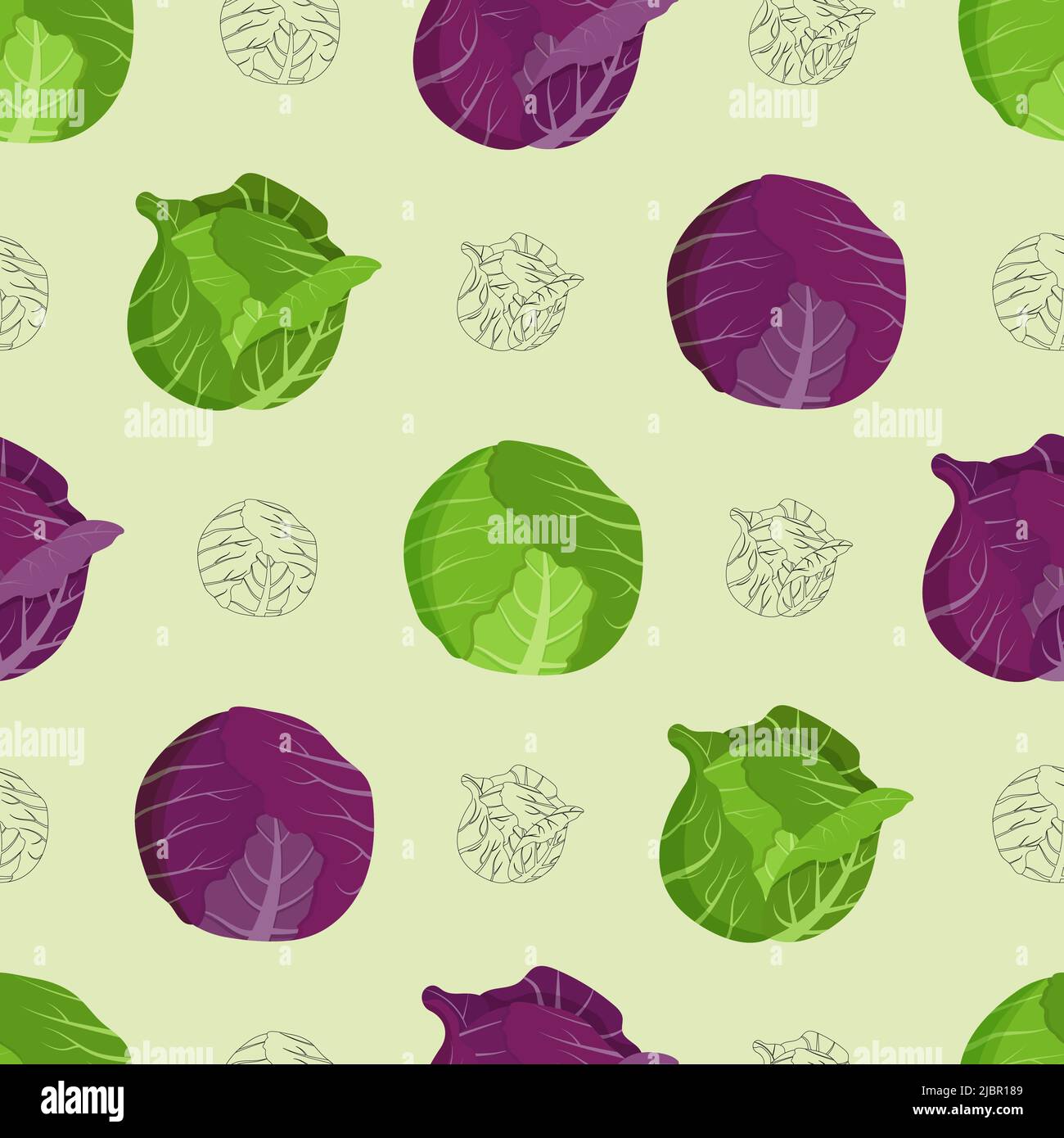 Cute cabbage seamless pattern. Flat vector illustration Stock Vector ...