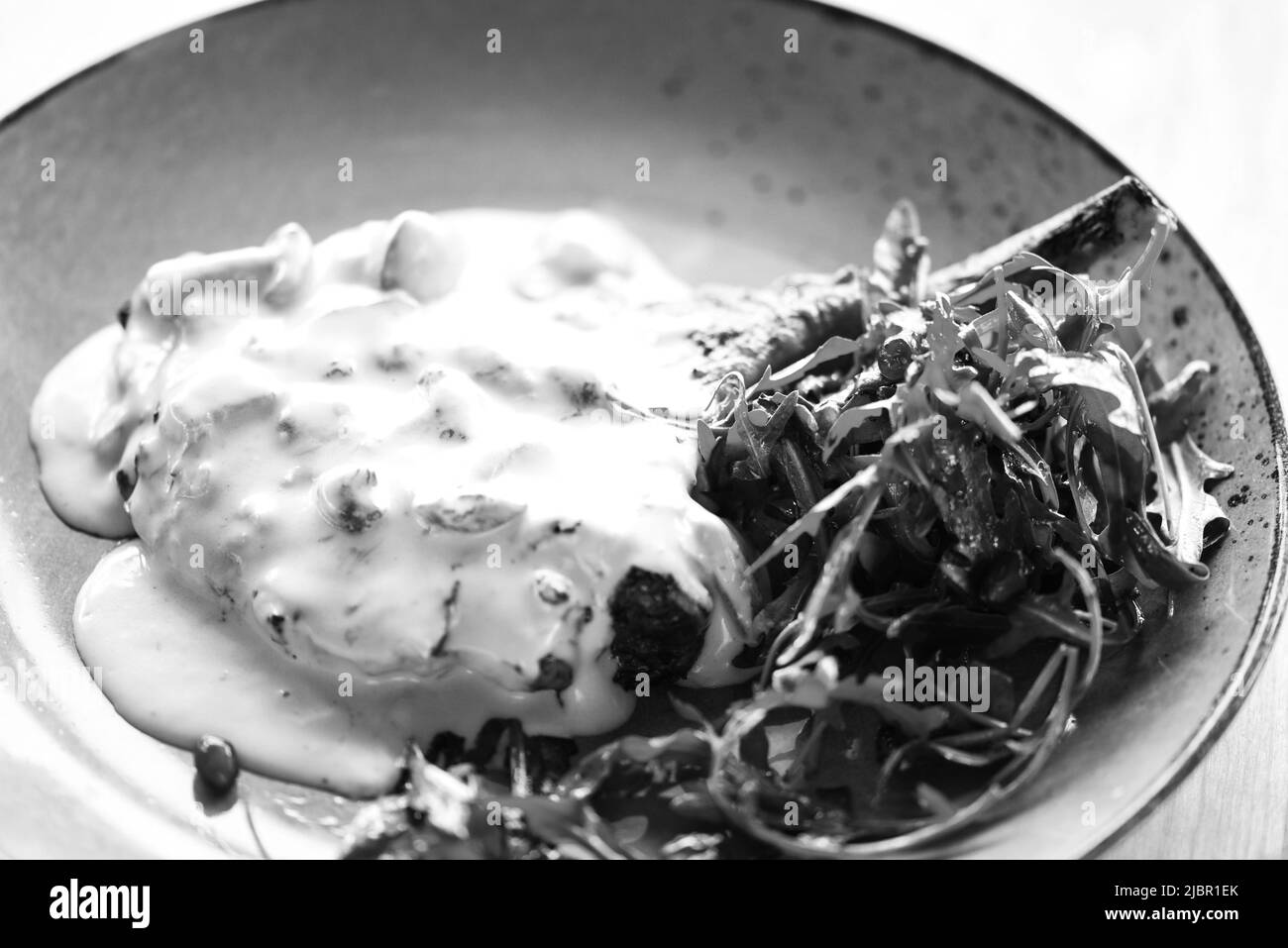 tasty pork cutlet & mushrooms sauce Stock Photo Alamy