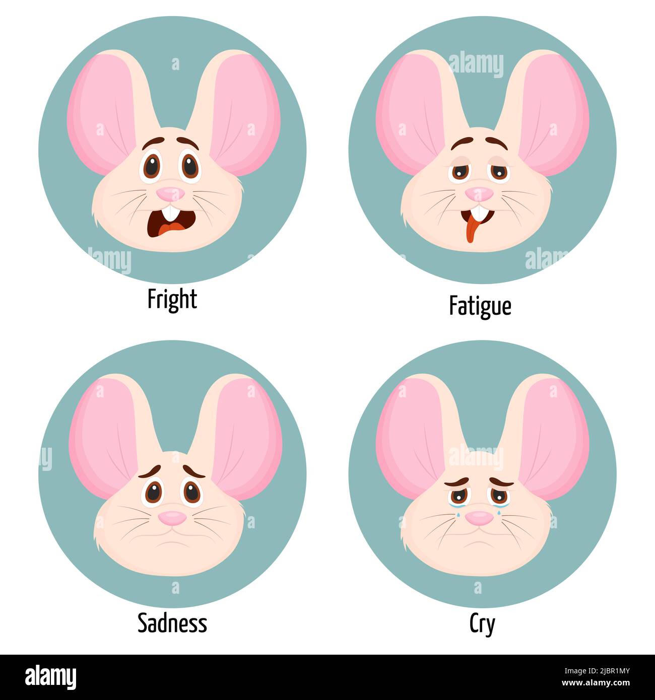 Set of different emotions of a mouse character. Facial expression. Set