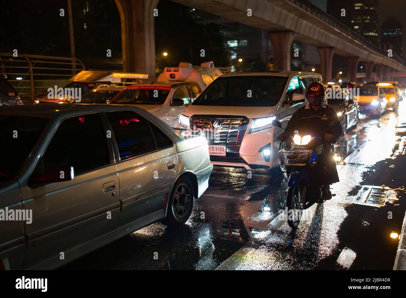 Bangkok, Thailand - October 28, 2016: Evening traffic on the streets of Bangkok, Thailand. Stock Photo