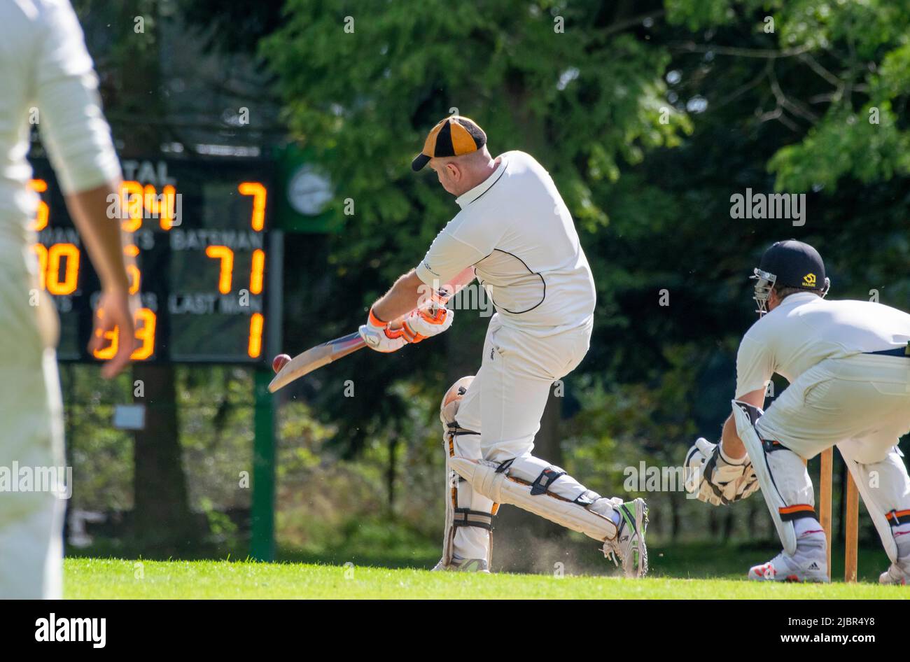 Cricket Match, In play, batting Stock Photo