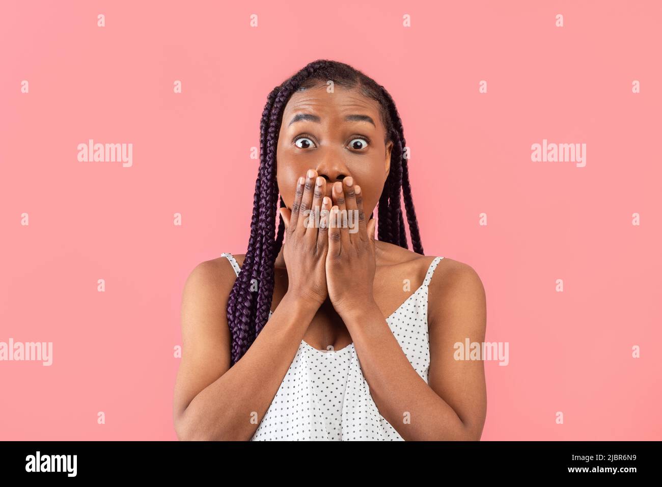 Shocking News. Surprised and Calm Woman Covers Her Mouth, Close-up,  Isolated on a White Background Stock Photo - Image of white, studio:  195679150