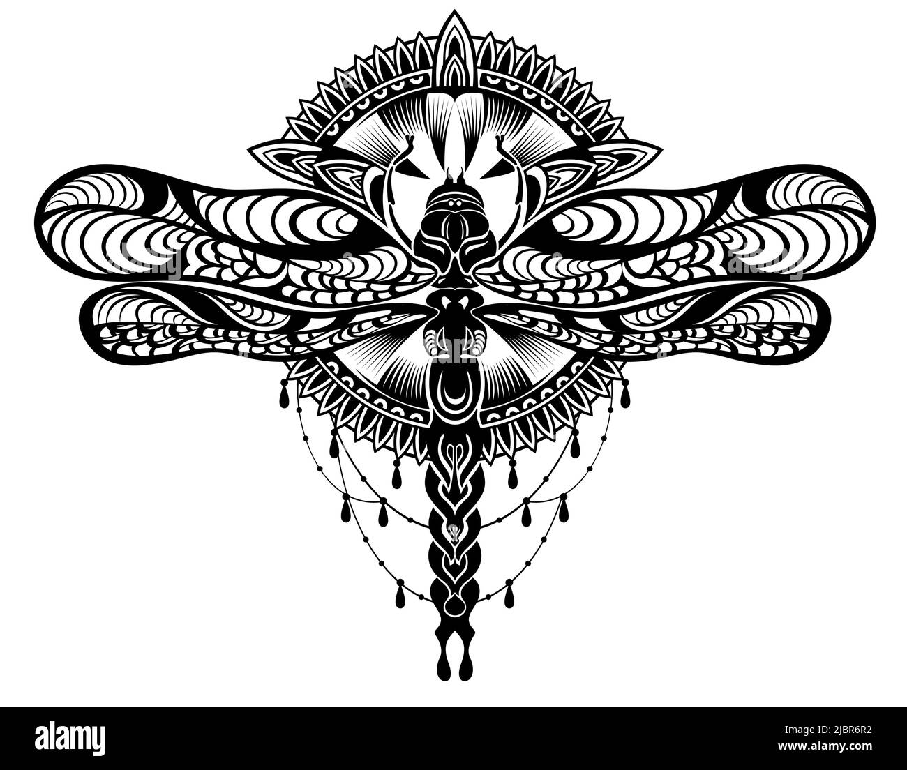 Engrave isolated dragonfly hand drawn graphic illustration Stock Vector