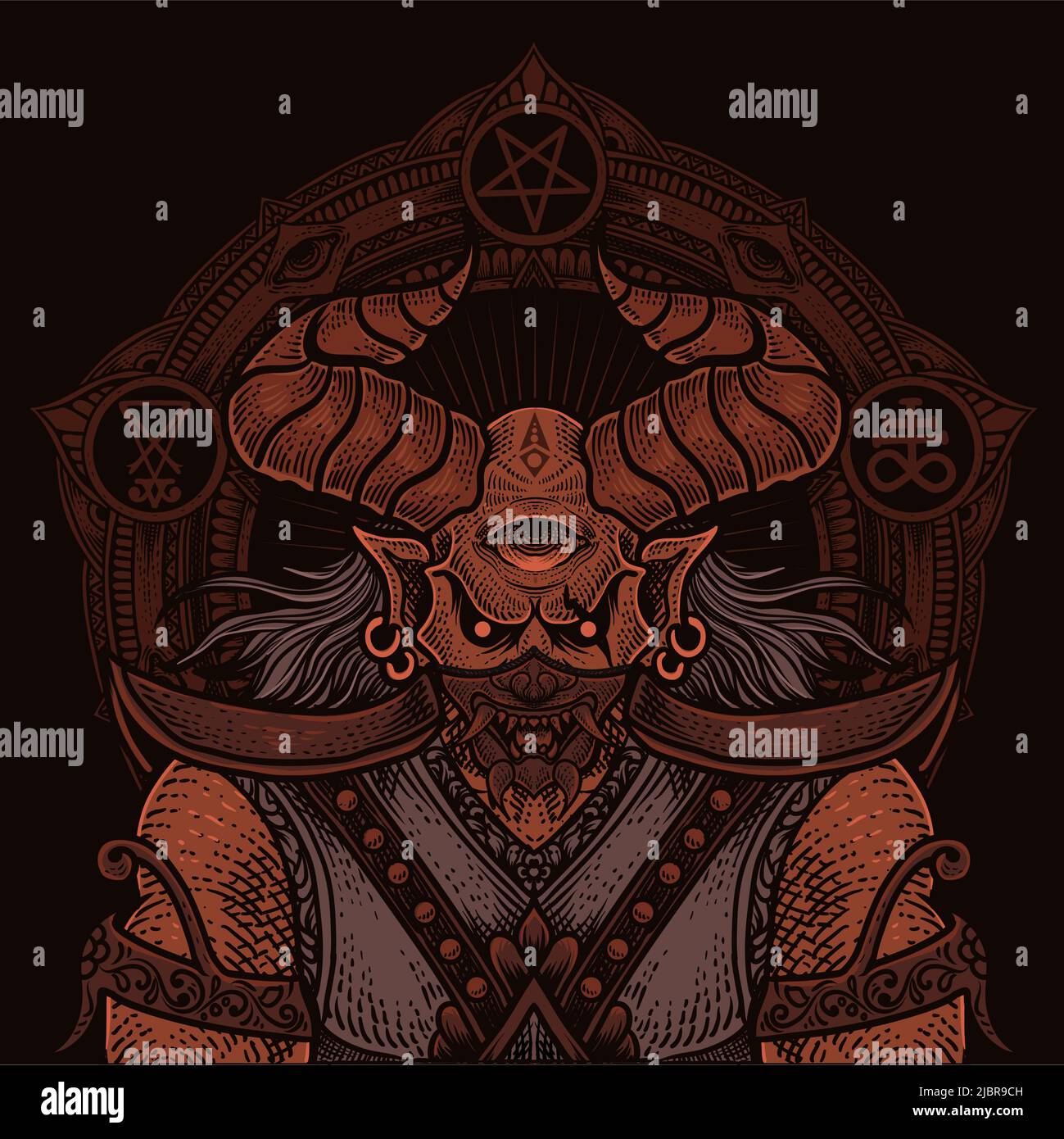 illustration badass demon with circle mandala Stock Vector Image & Art ...