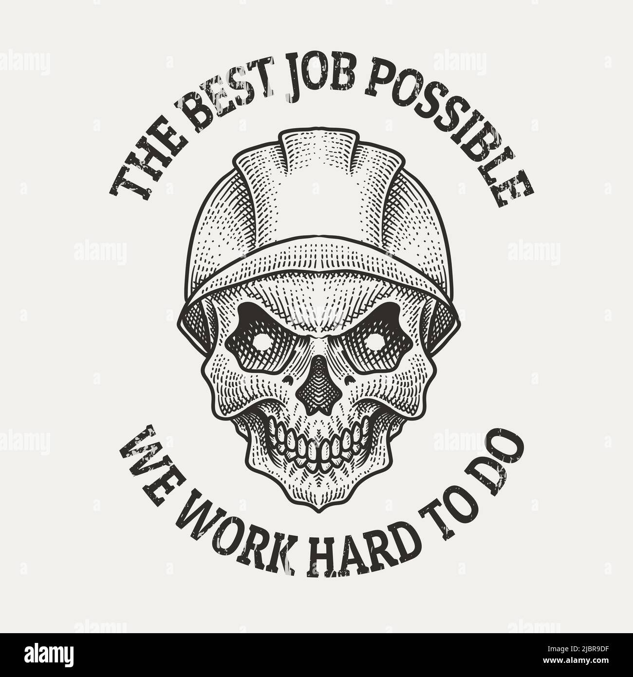 illustration skull builder black and white color Stock Vector