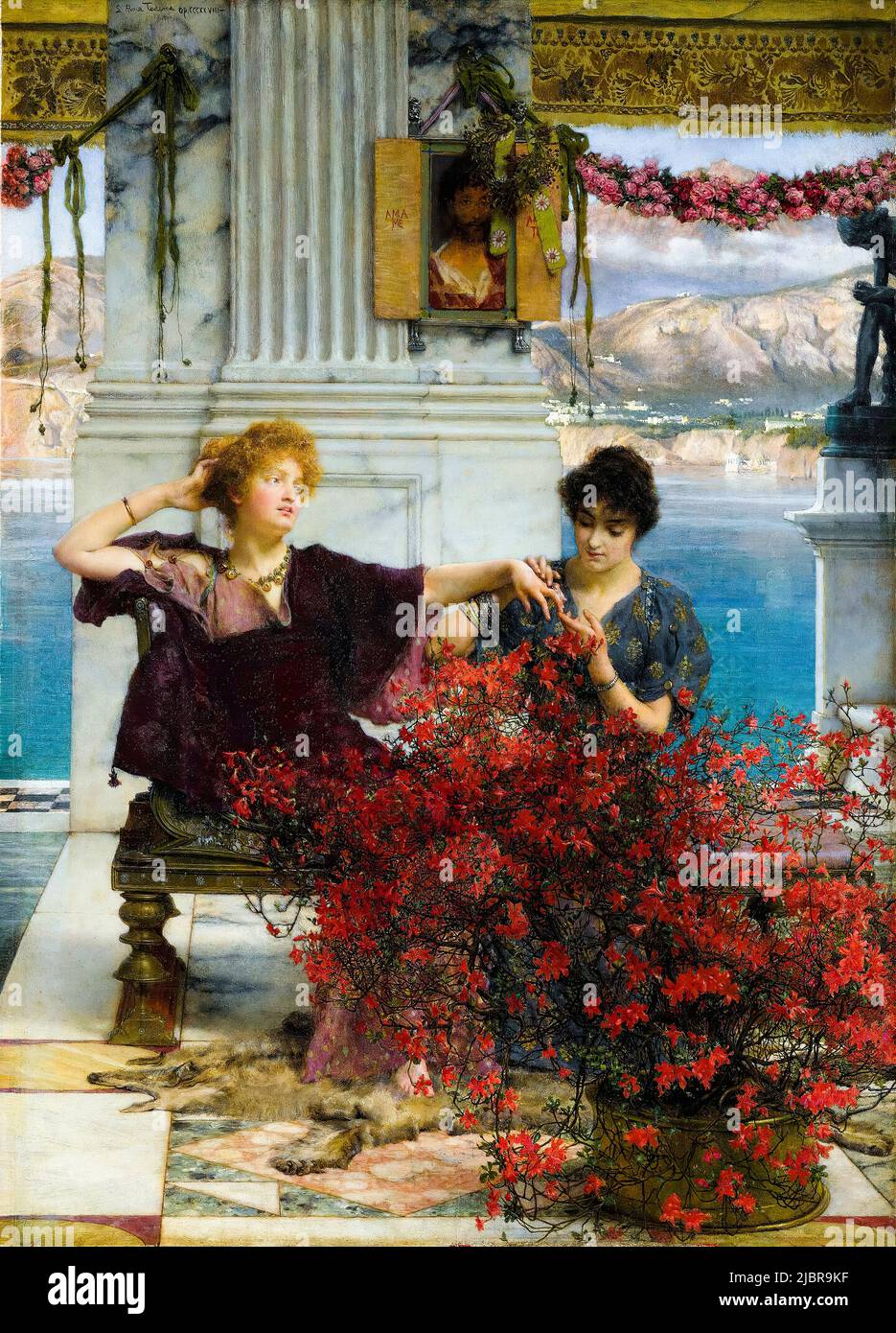 Sir Lawrence Alma Tadema, Love’s Jewelled Fetter (The Betrothal Ring), painting in oil on panel, 1894 Stock Photo