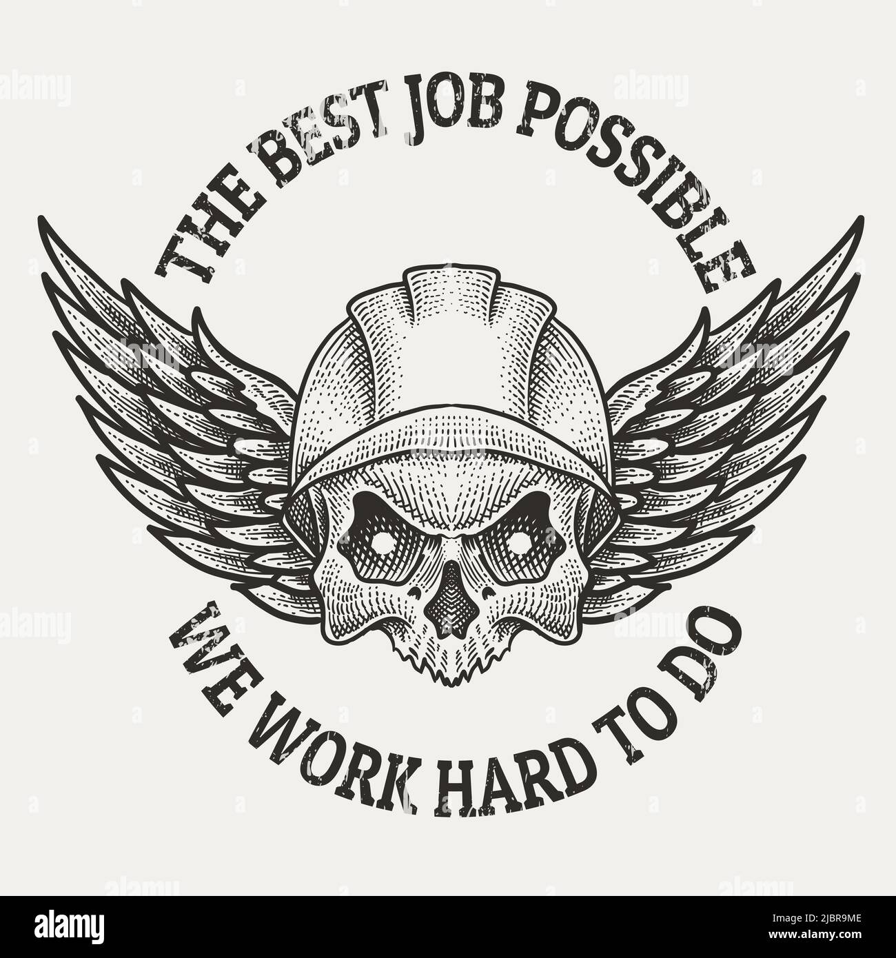 illustration skull builder black and white color Stock Vector
