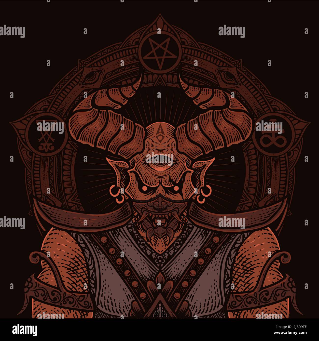 illustration badass demon with circle mandala Stock Vector Image & Art ...