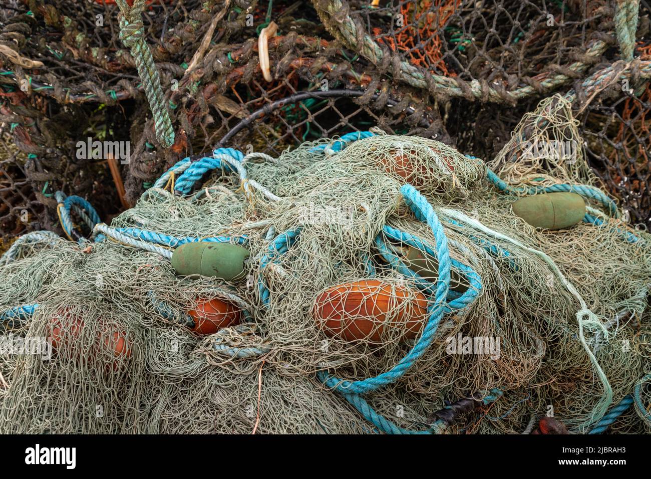 Ropes and lobster pots at Rosroe Pier, County Galway, Ireland Stock Photo