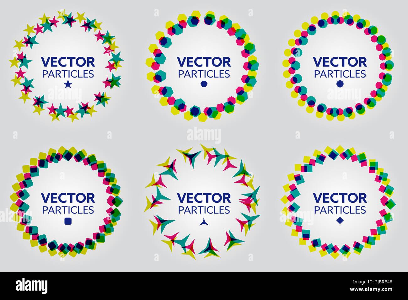 Set of Colored Circles Formed by Different Geometric Shapes. Abstract design elements. Vector illustration. creative abstract vector set. Stock Vector