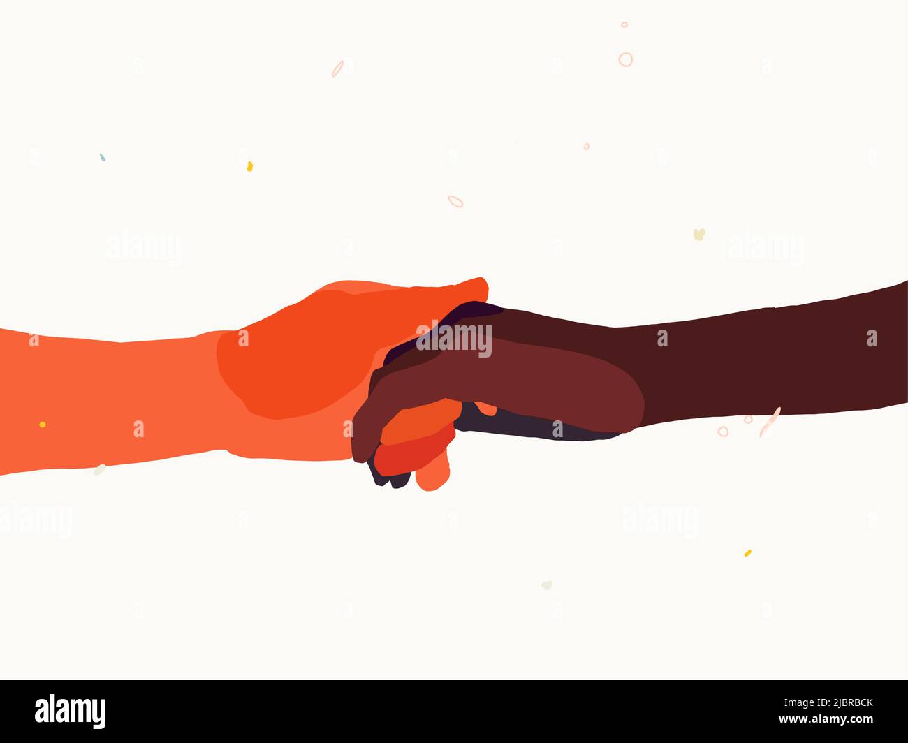 two hands of different skin colors hold each other. The concept of unity and the fight against racism. Hand drawn vector illustration Stock Vector