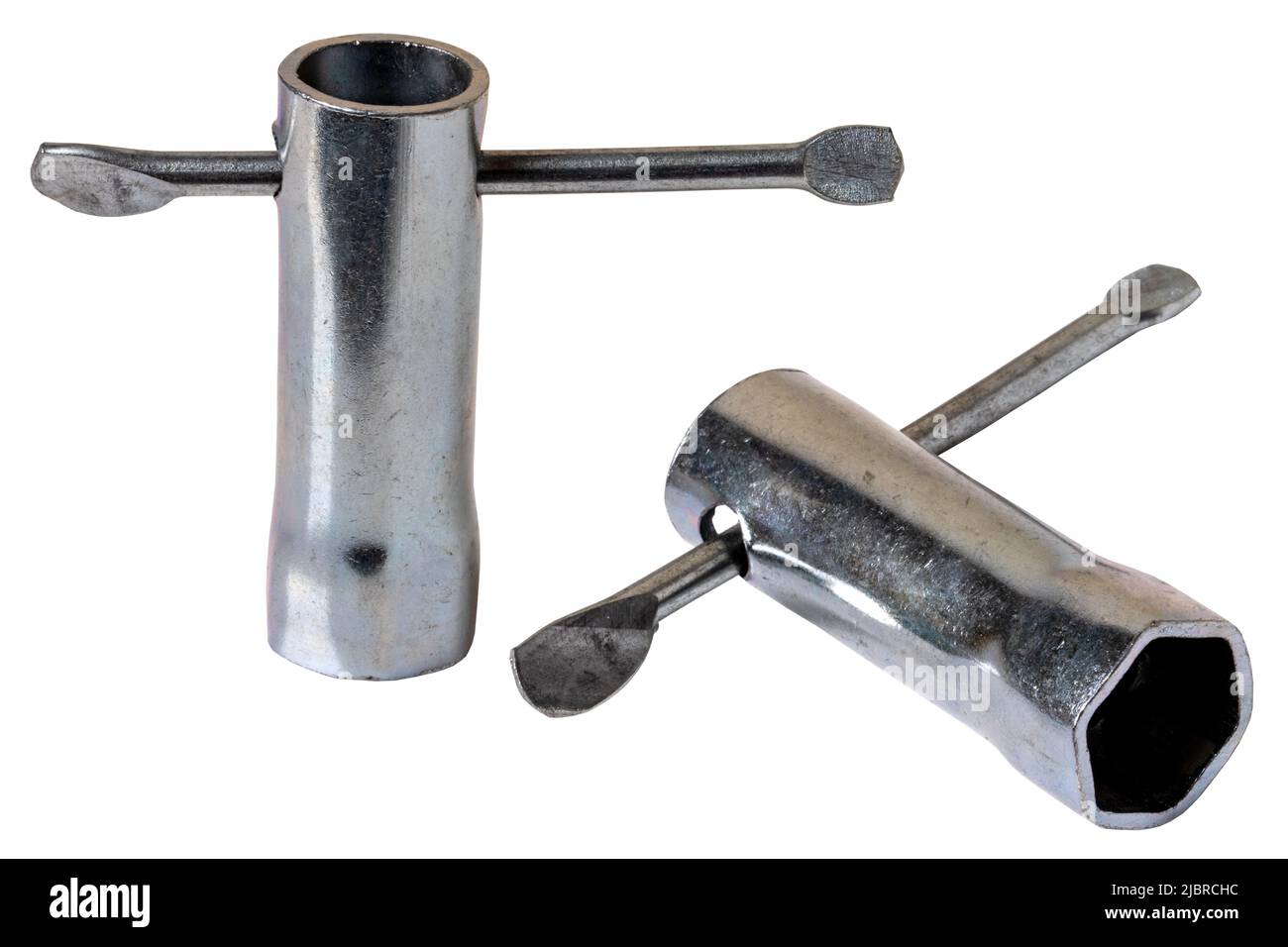 Craftsman tools isolated. Closeup of a hexagonal metal socket spanner