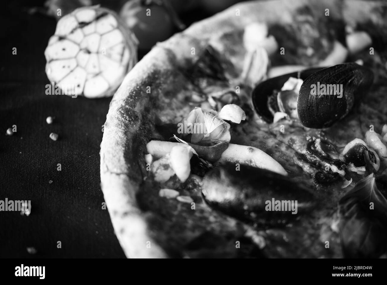 delicious italian pizza with fresh seafood Stock Photo