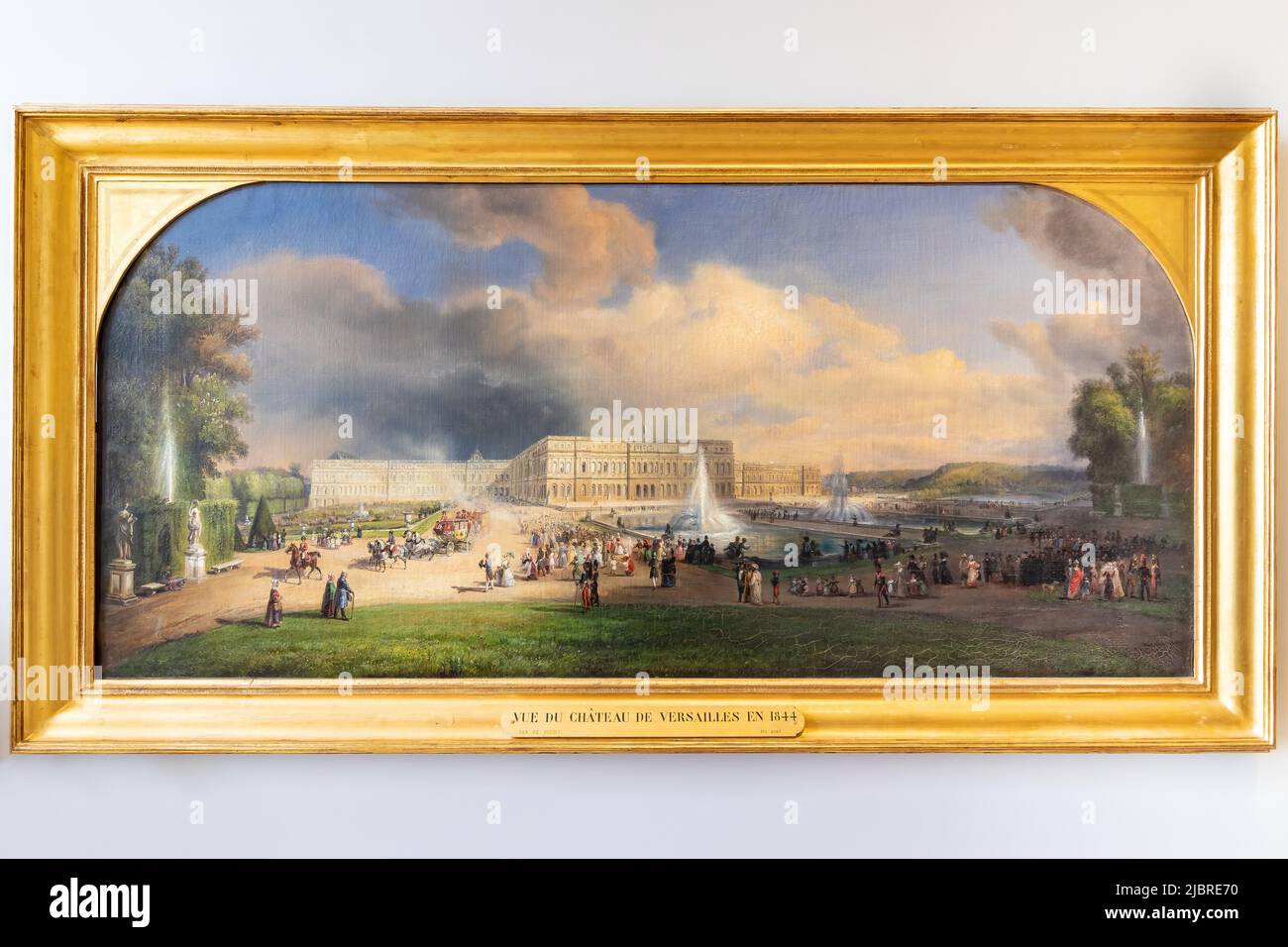 Paris, France - March 17, 2018: Picture painted by François Edme Ricois with a view of the Palace of Versailles in 1844 (Vue du château de Versailles Stock Photo