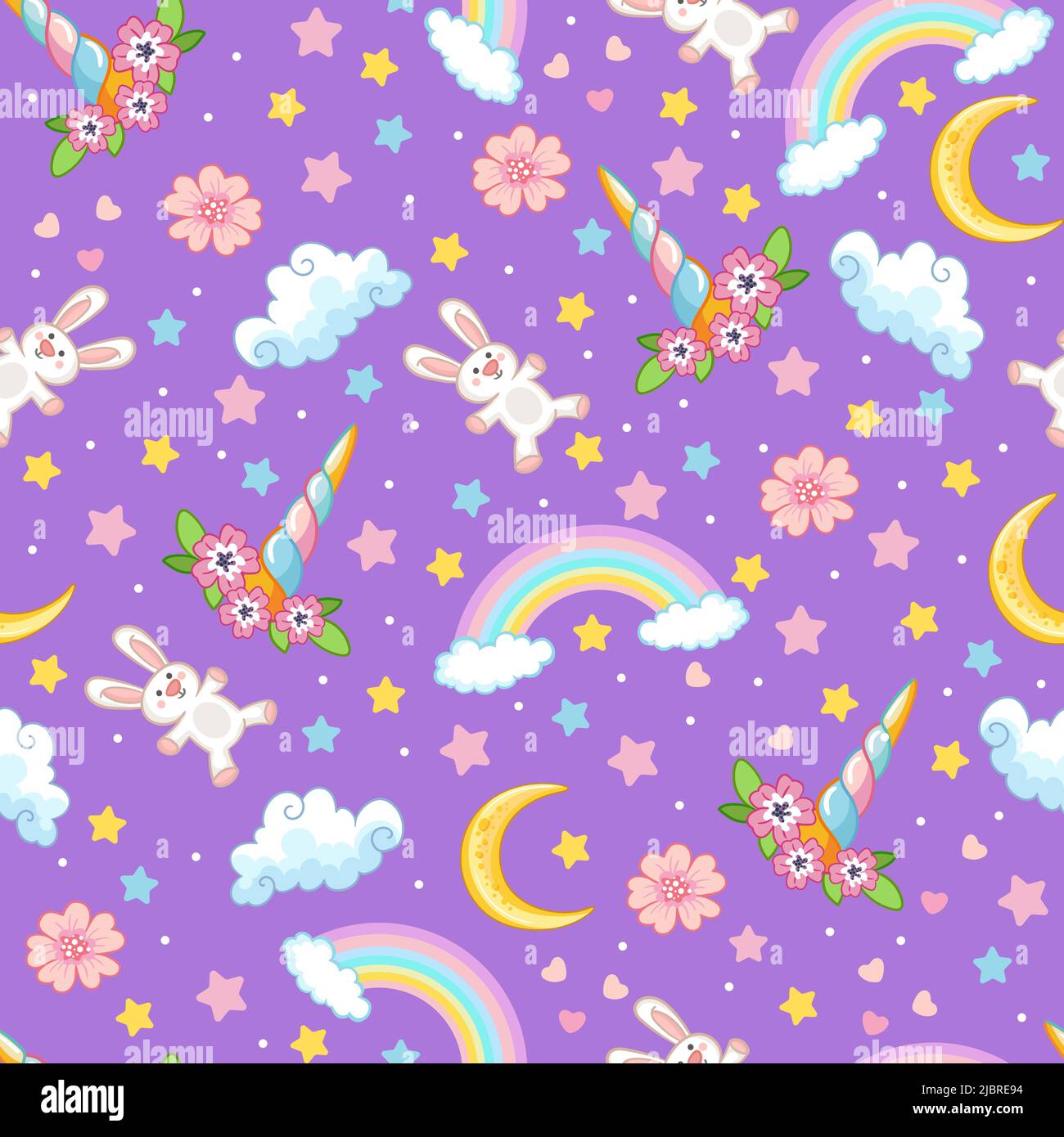 Seamless pattern cute unicorn horn, rainbow and magic elements. Cartoon ...