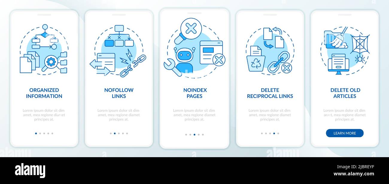 SEO principles blue onboarding mobile app screen Stock Vector