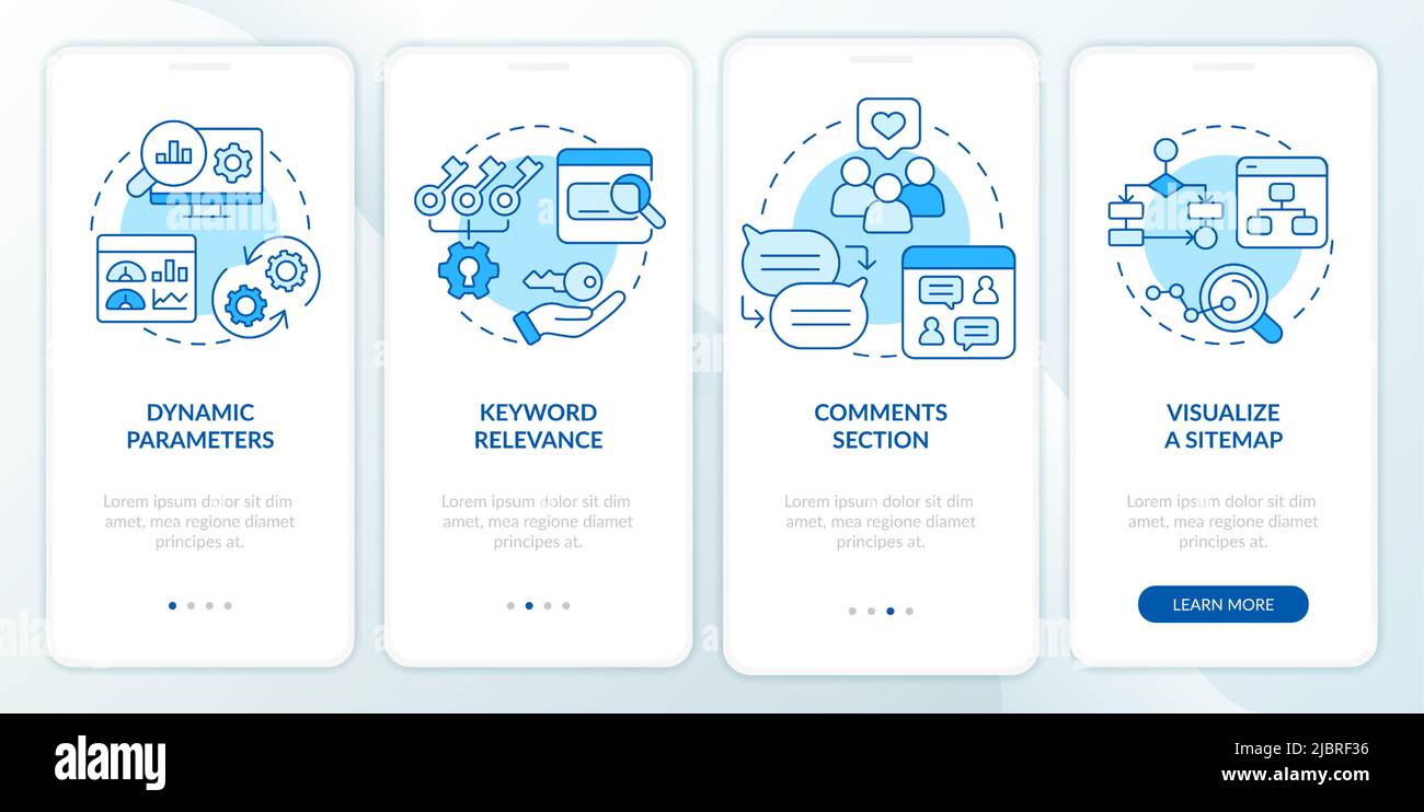 Advanced search engine optimization blue onboarding mobile app screen Stock Vector