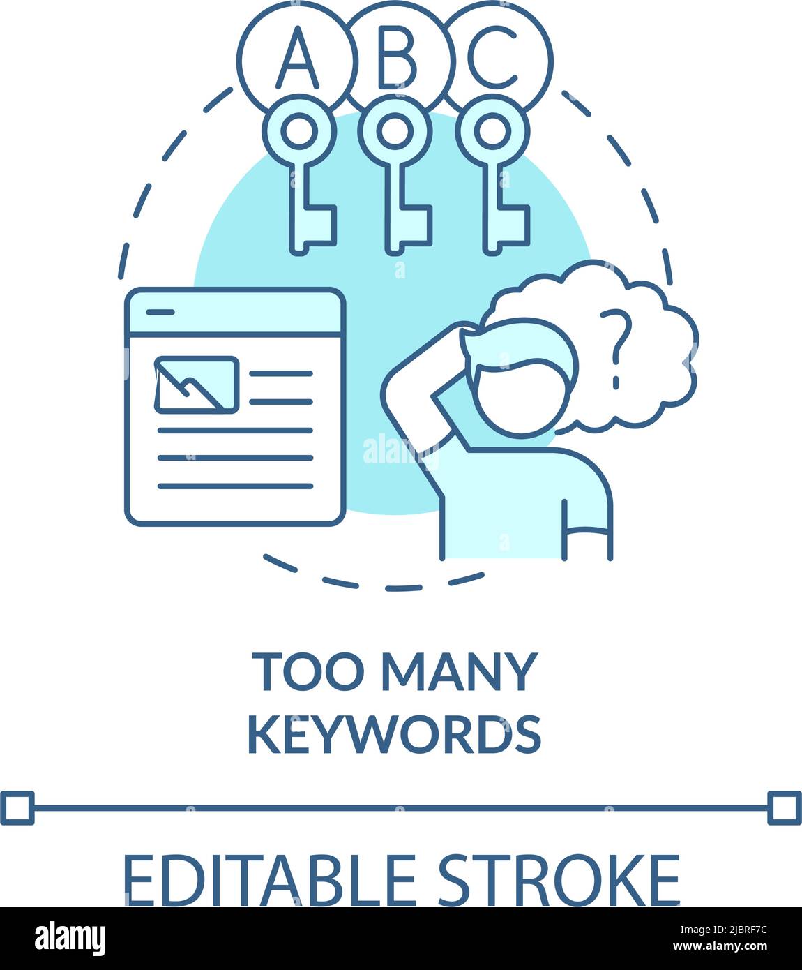 Too many keywords turquoise concept icon Stock Vector