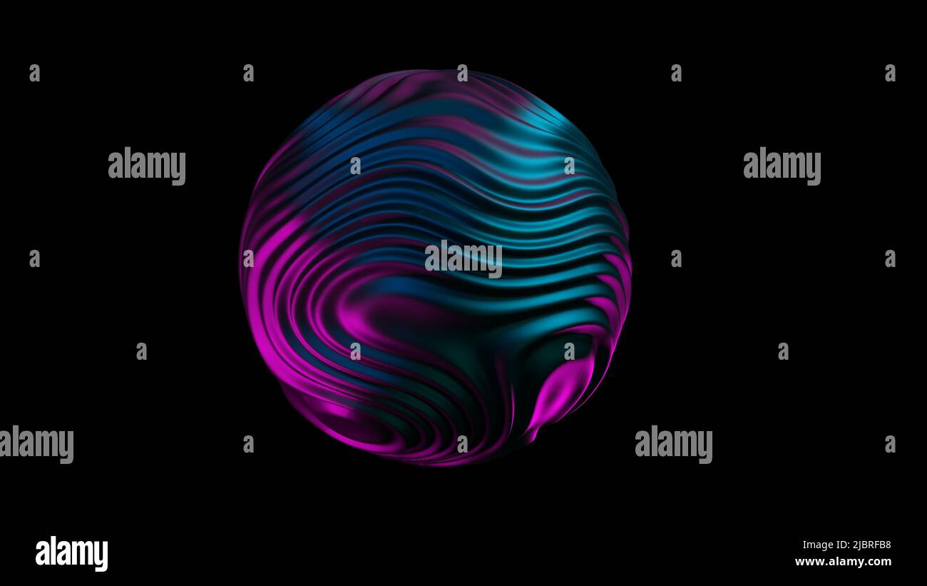 Liquid Sphere 3d blue purple light illustration. Abstract morphing ...