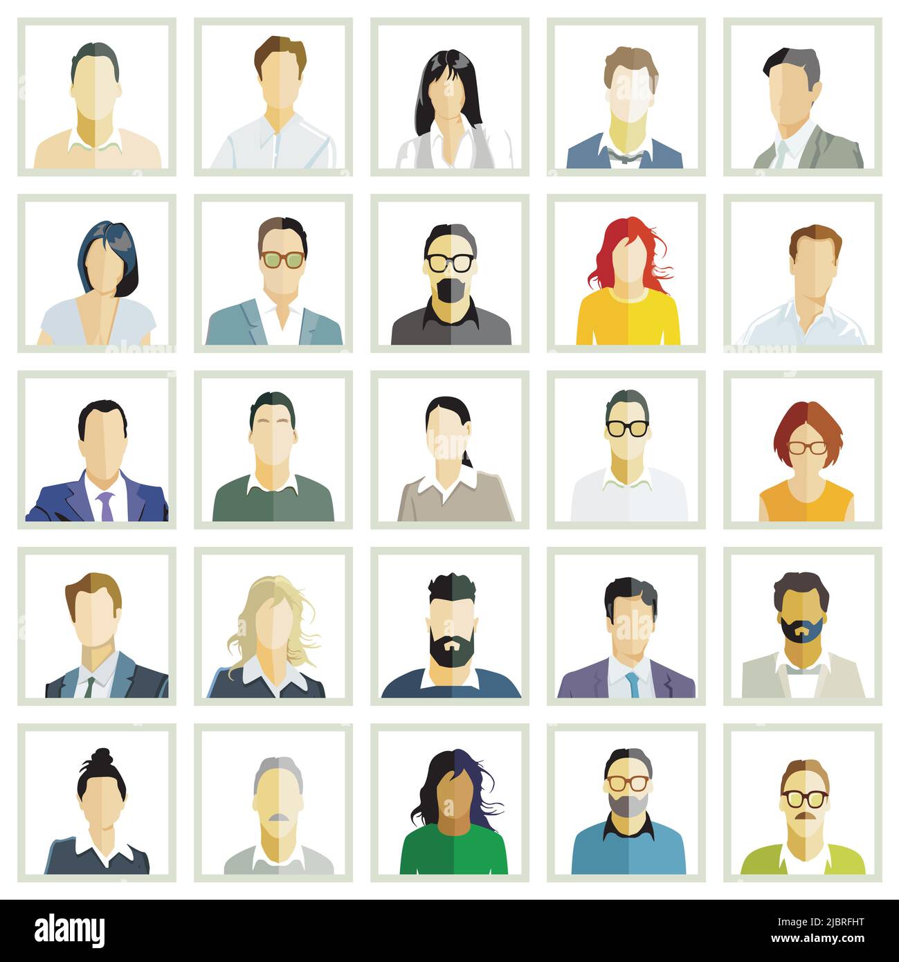 Group of people portrait, faces isolated on white background. illustration Stock Vector