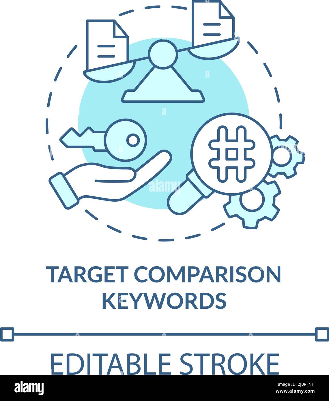 Target comparison keywords turquoise concept icon Stock Vector