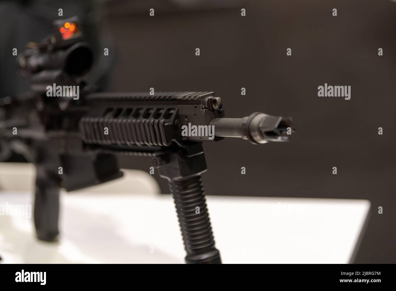London, UK. 8th June, 2022. Counter Terror Expo and Forensics Europe Expo, Excel London British Transport police firearms, Credit: Ian Davidson/Alamy Live News Stock Photo