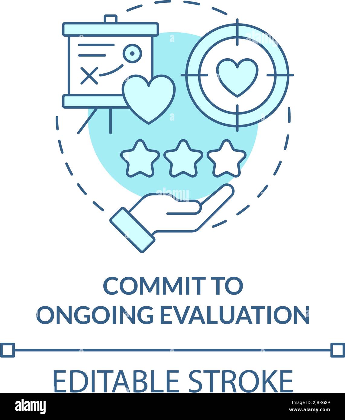 Commit to ongoing evaluation turquoise concept icon Stock Vector