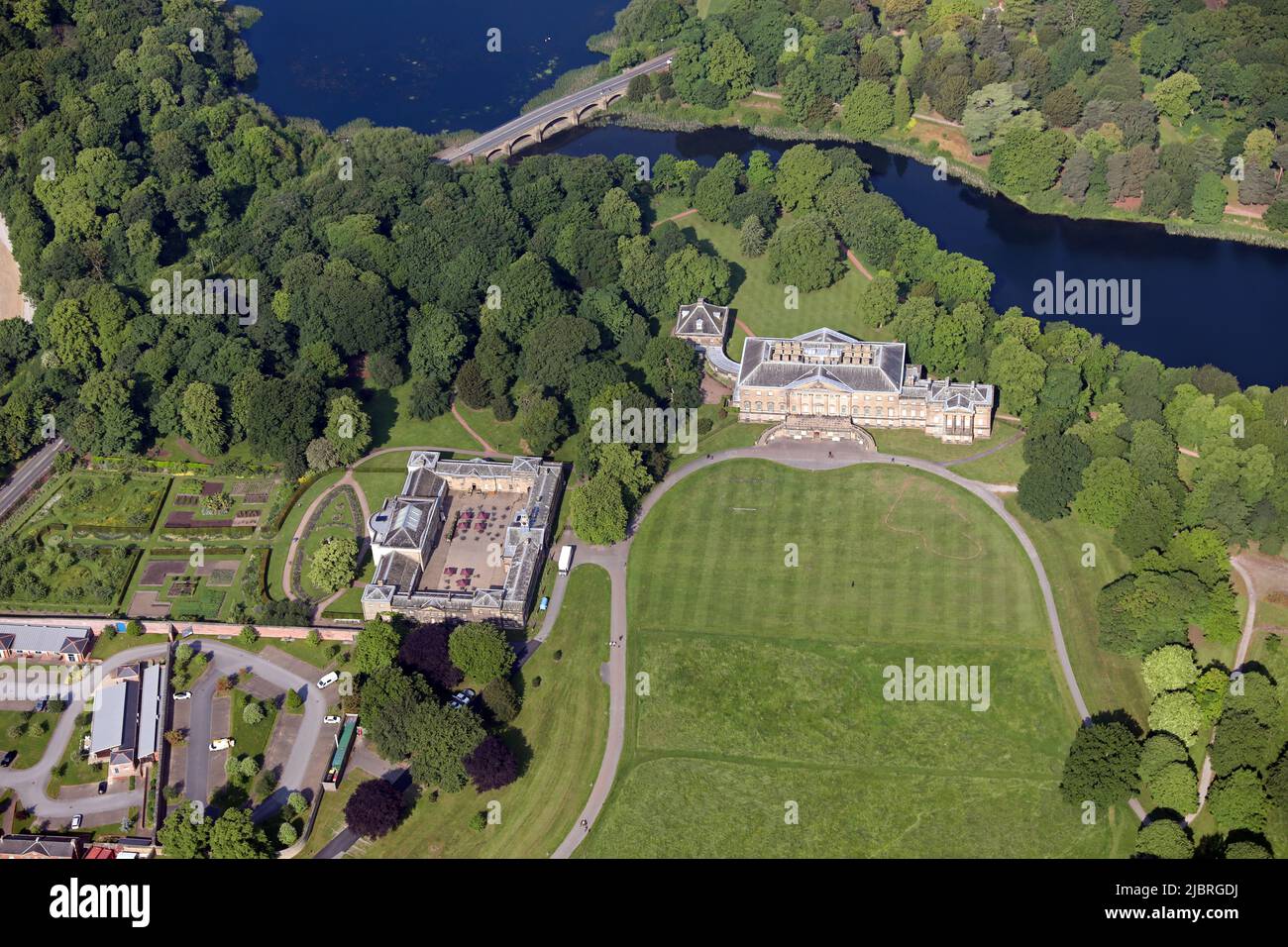 aerial view of Nostell Manor House, Wakefield, West Yorkshire Stock Photo