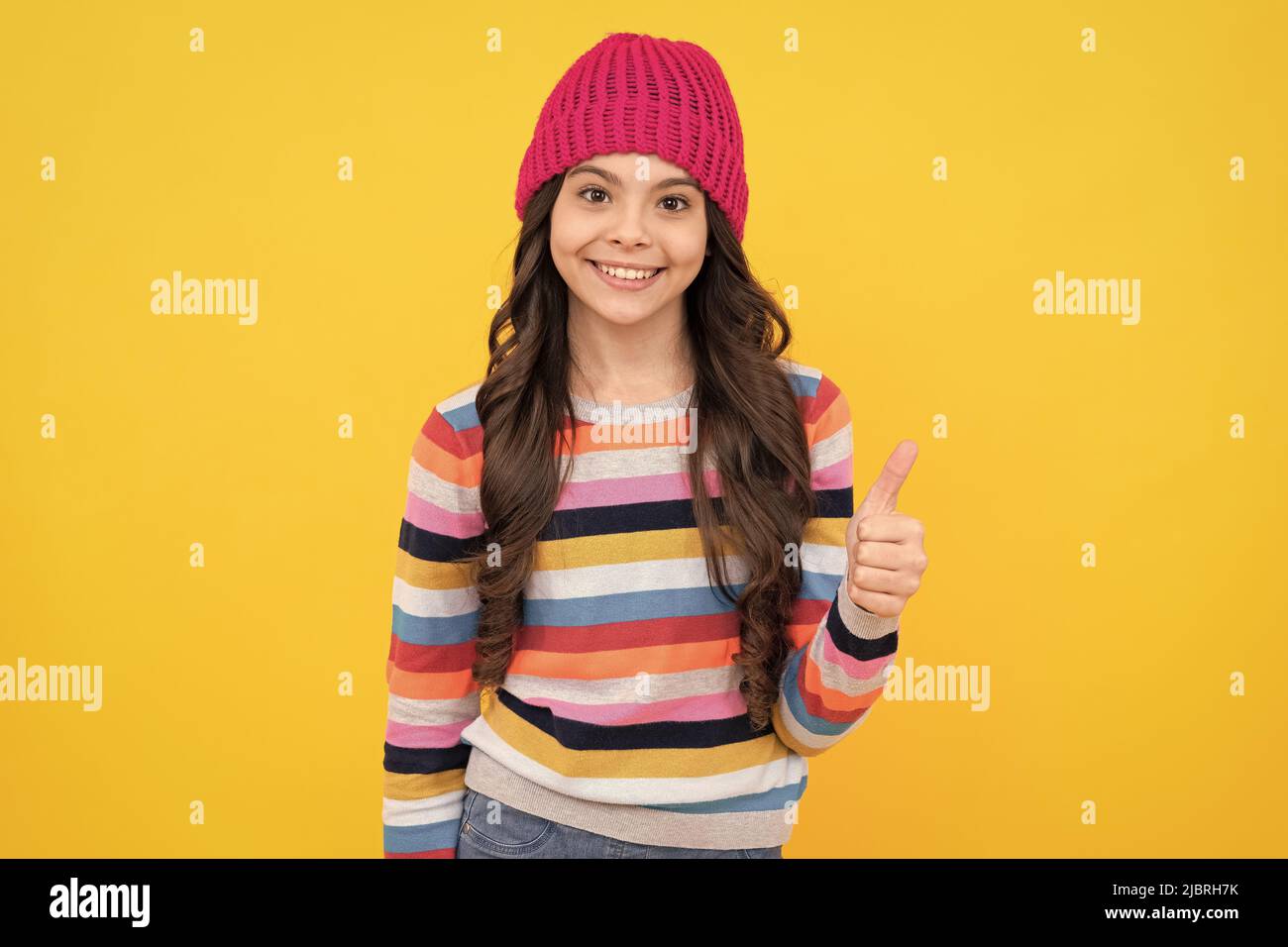 happy teen girl showing thumb up gesture, excellence Stock Photo