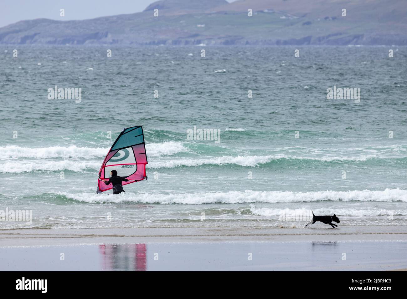 Windsurfer at Carrownisky Beach, County Mayo, Ireland Stock Photo