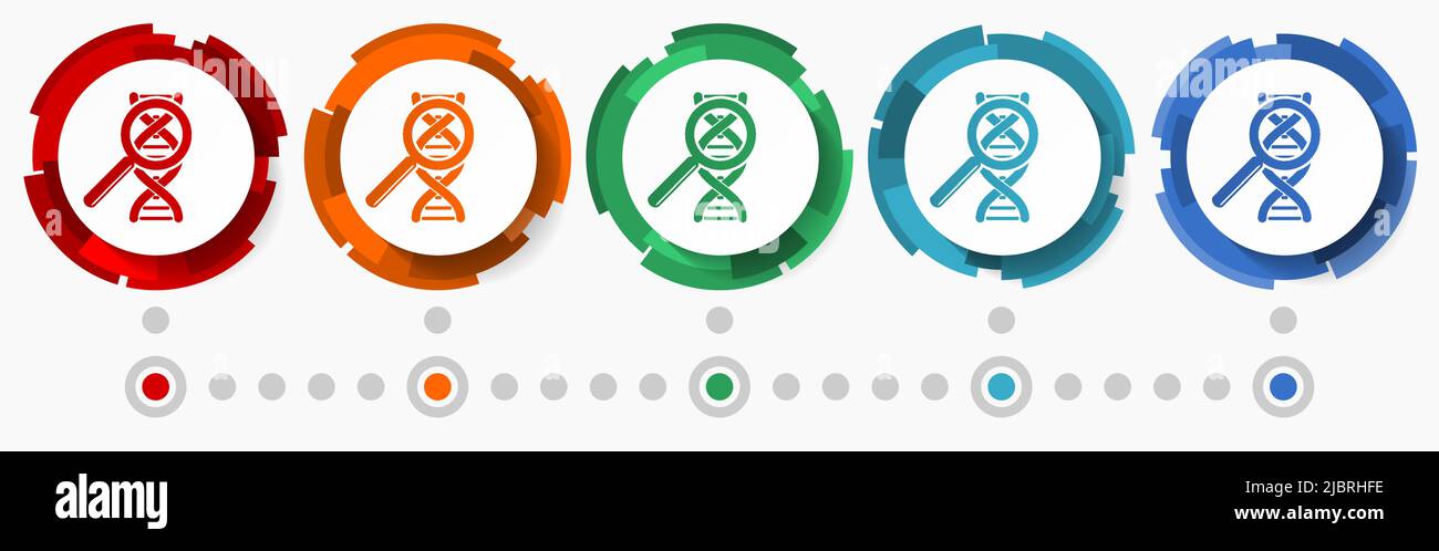 Dna, genetic research concept vector icon set, flat design pointers, infographic template Stock Vector