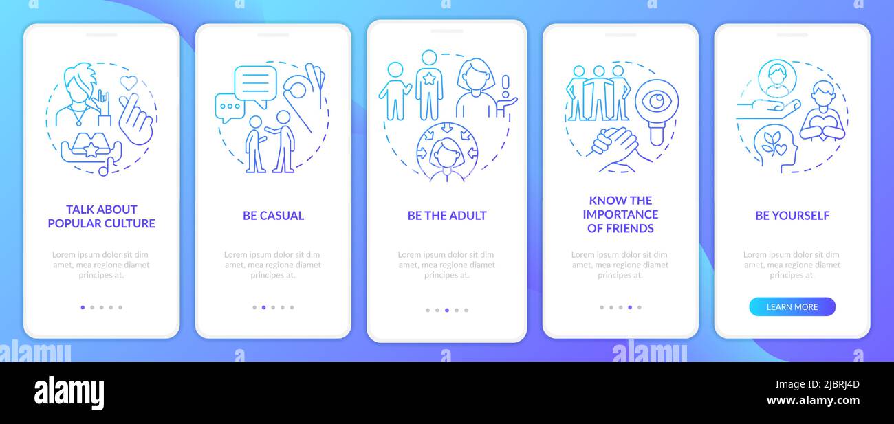 Coping with teenagers blue gradient onboarding mobile app screen Stock Vector