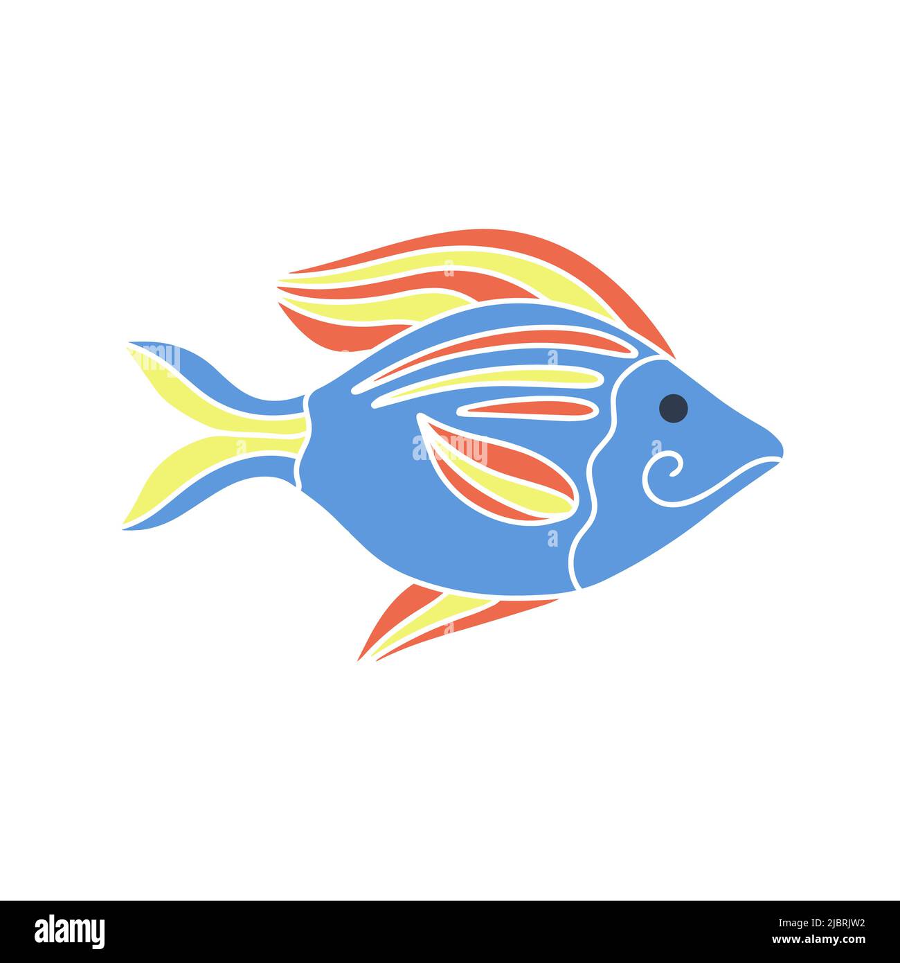 Beautiful striped sea fish isolated doodle style illustration. Underwater inhabitant colored baby character vector. Sea life cartoon clipart Stock Vector