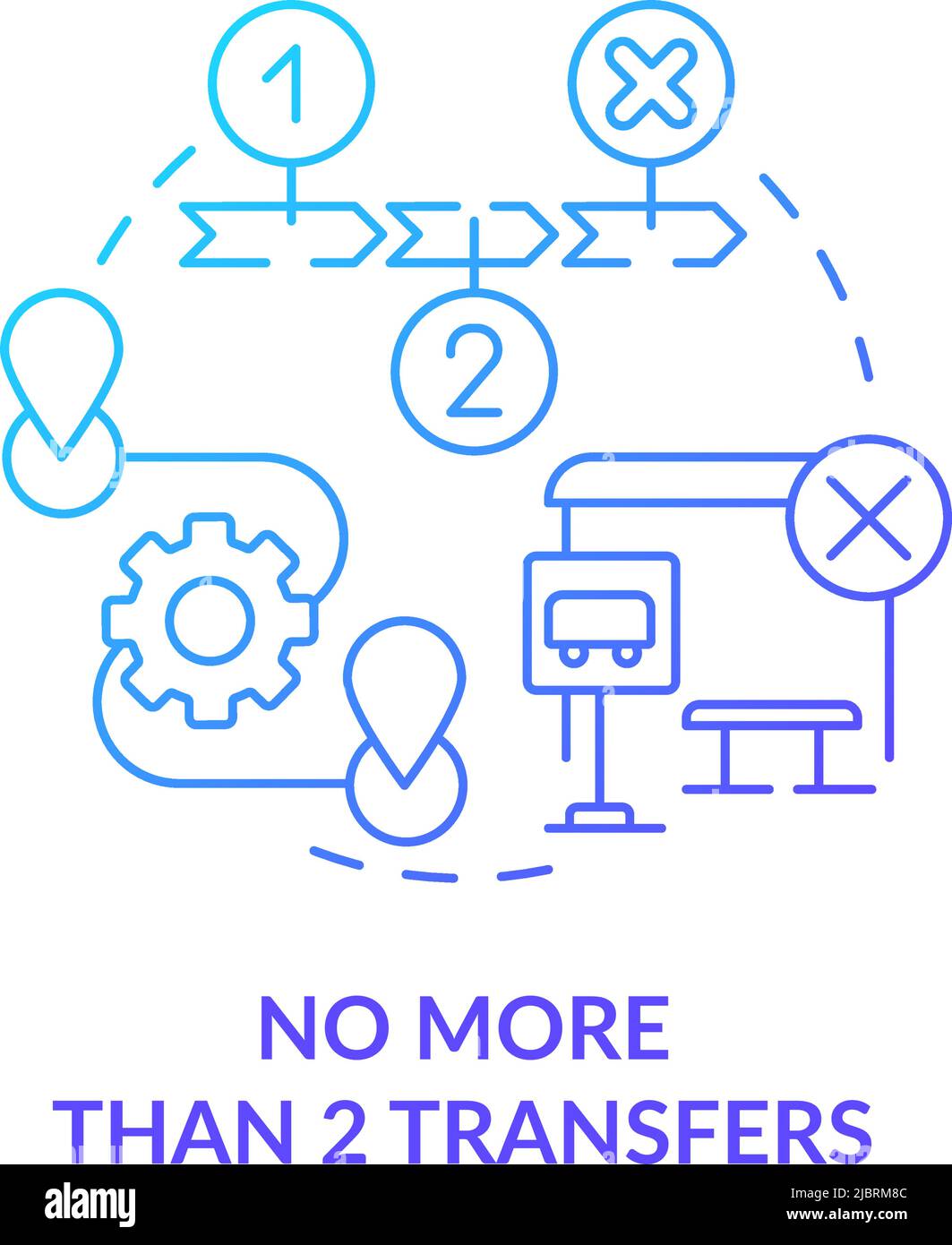 No more than two transfers blue gradient concept icon Stock Vector