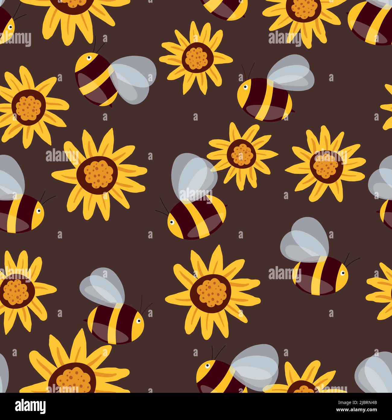Seamless pattern with bees on floral background. Small wasp. Vector ...