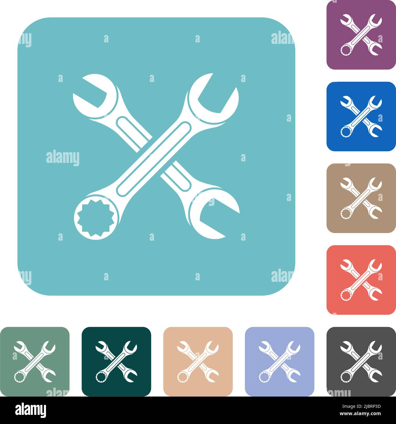 Two wrenches white flat icons on color rounded square backgrounds Stock Vector