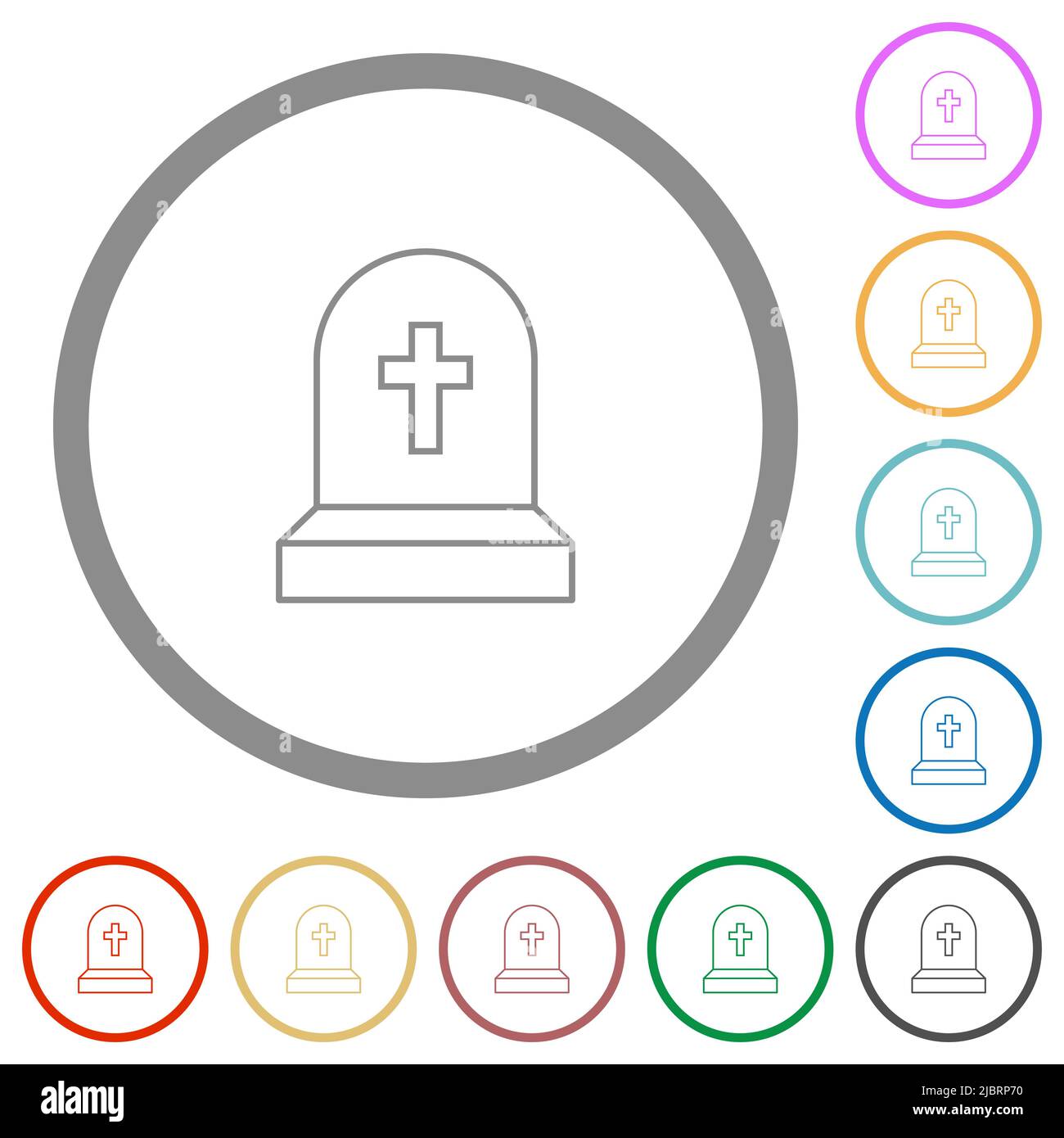 Tombstone with cross outline flat color icons in round outlines on ...
