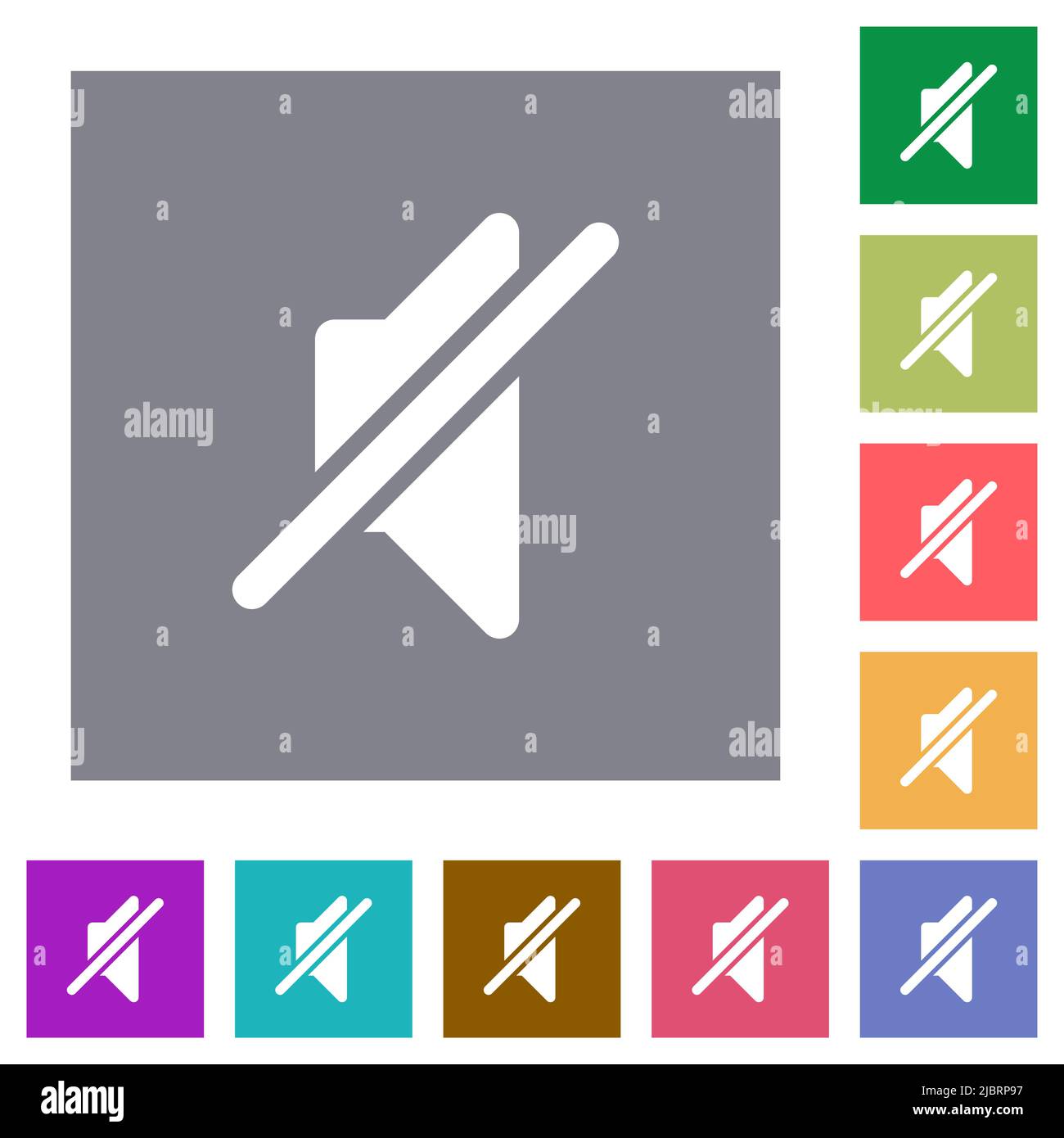 Mute solid flat icons on simple color square backgrounds Stock Vector