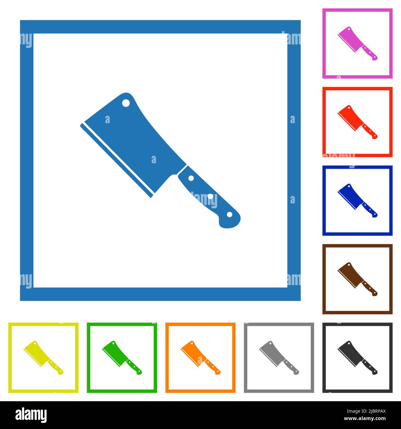 Meat cleaver knife flat color icons in square frames on white ...