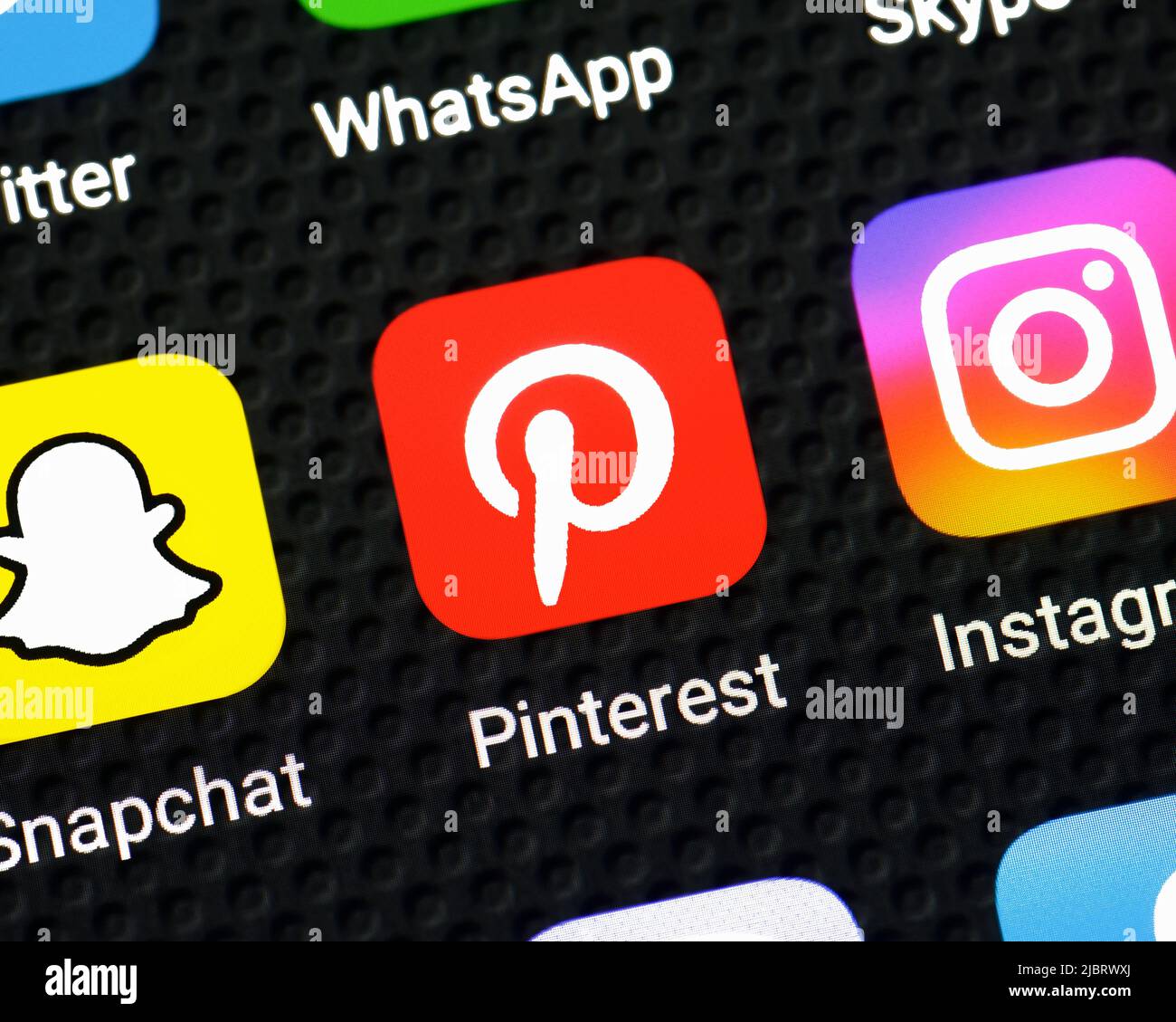 Pinterest App on a Smartphone, Close Up Stock Photo