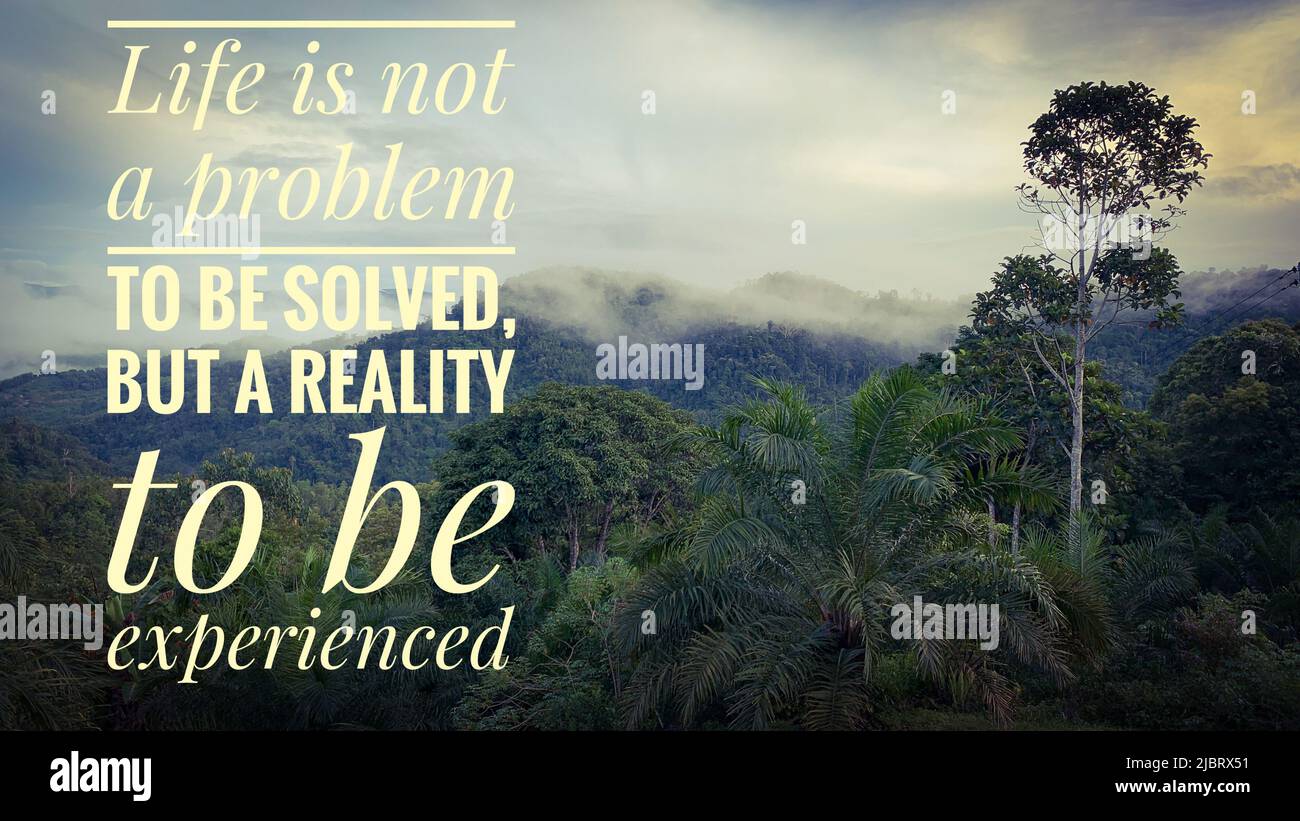 Motivational and inspirational quote - Life is not a problem to be solved, but a reality to be experienced. Motivational concept Stock Photo