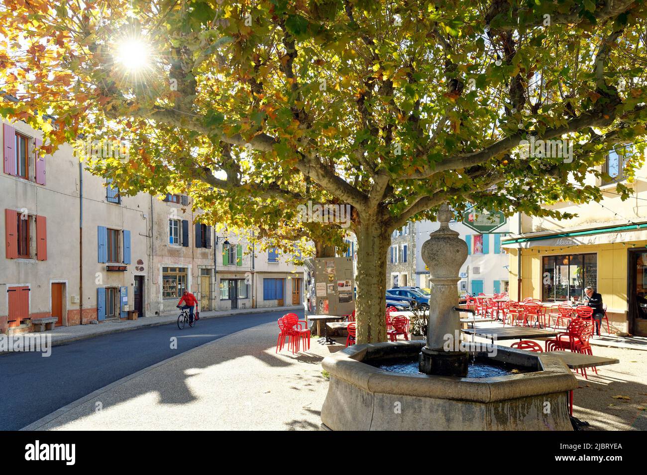 France, Drome, Saou, place de l'église (Church square) Stock Photo