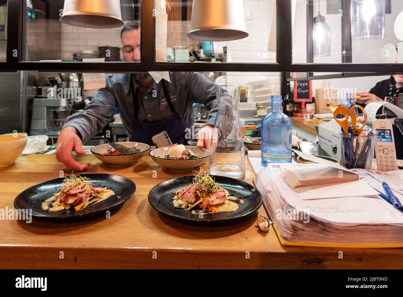 France, Sarthe, Le Mans, Restaurant L'épi-curieux Stock Photo