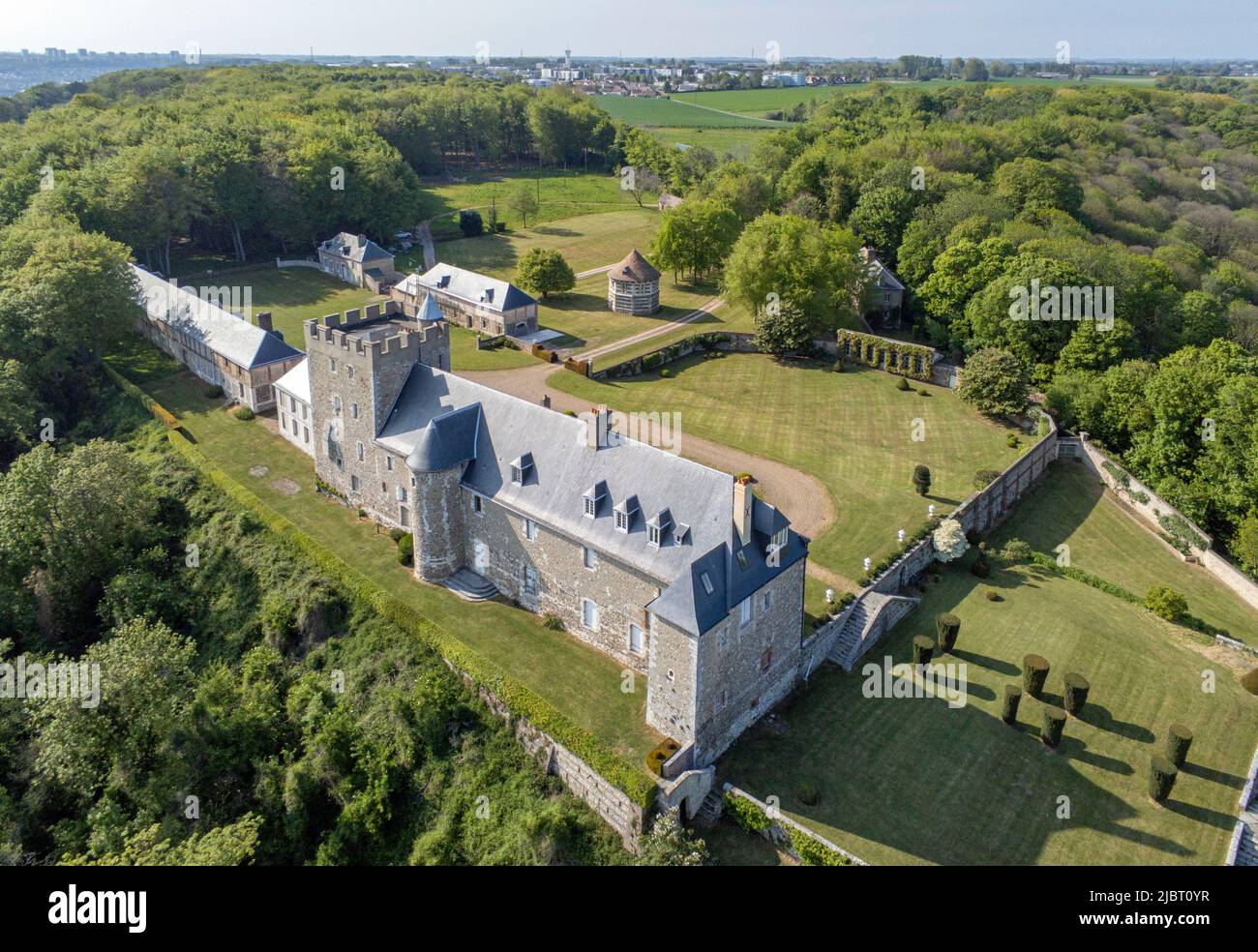 France, Seine-Maritime, Gonfreville-l'Orcher, castle of Orcher (aerial view) Stock Photo
